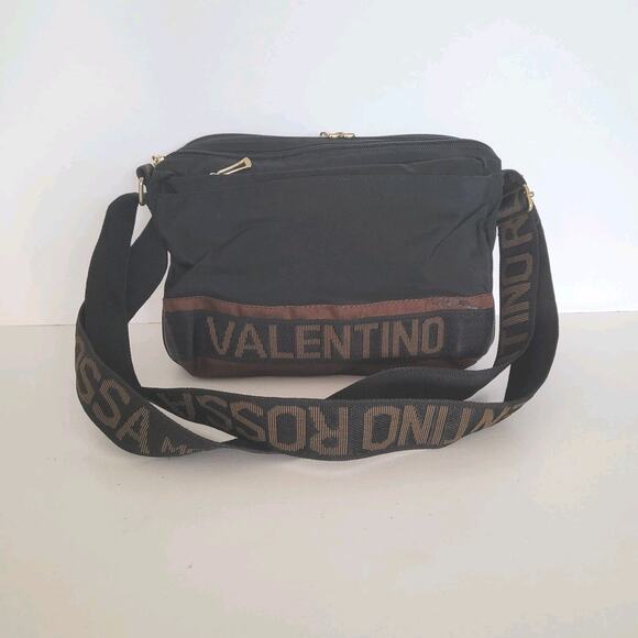 VALENTINO ROSSA Handbag Shoulder Purse Nylon Logo Bag Black Medium Vintage - Picture 1 of 10